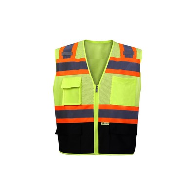 High Visibility Two-Tone Vest, Class 2, Black, Mesh Upper/Solid Lower