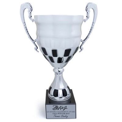 15 ¾" Checkerboard Stale Silver Trophy Cup w/Black Marble Base