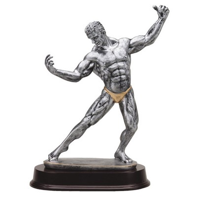 12" Antique Silver Male Body Builder Trophy
