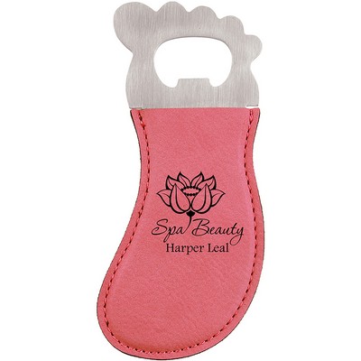 Pink Leatherette Foot-Shaped Bottle Opener with Magnet, Laserable (ON CLEARANCE)