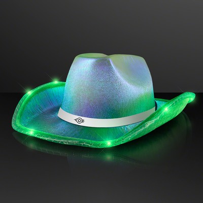 Iridescent Green Light Up Cowgirl Hat with White Band - PRINTED
