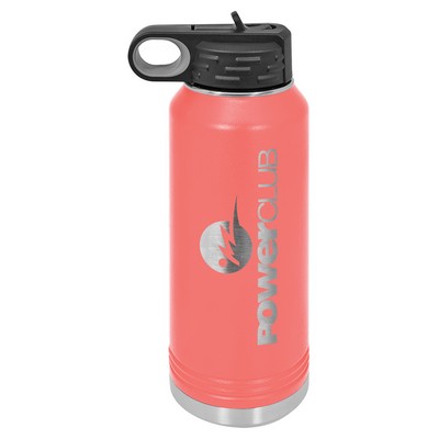 Powder Coated Coral Travel Water Bottle Includes Straw