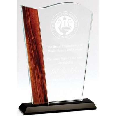 Wave w/Wood Edge Crystal Award, 8 1/4"H