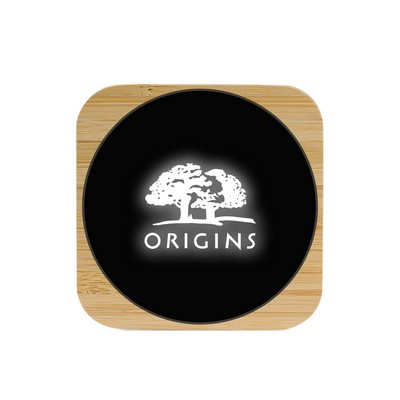 15W Light Up Logo Bamboo Wireless Charger , Square shaped