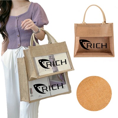 Jute Tote Bag With Transparent Window
