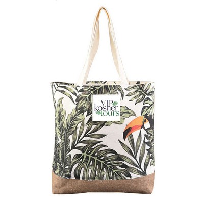 Full Color Cotton Canvas Tote Bag w/Jute Bottom