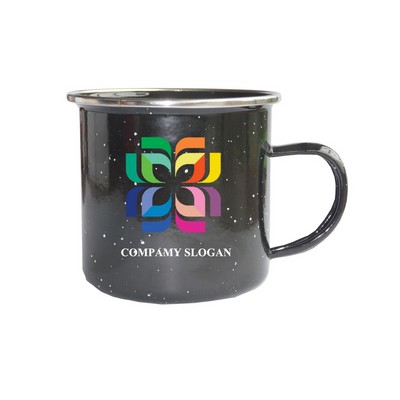 12oz Camping Mug Black & Snow with Silver Rim