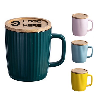 13Oz Ceramic Mug With Wooden Lid