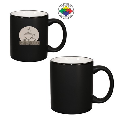 10.5 Oz. Vitrified Restaurant Quality Hilo C-Handle Satin Black / White, Dishwasher Safe, Spot Color