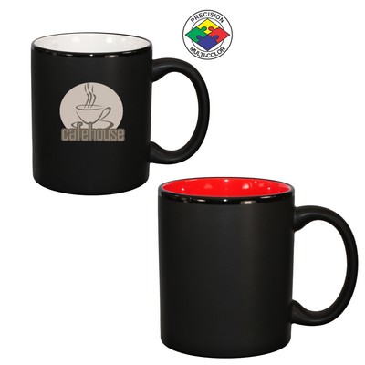 10.5 Oz. Vitrified Restaurant Quality Hilo C-Handle Satin Black / Red - Dishwasher Safe - Spot Color