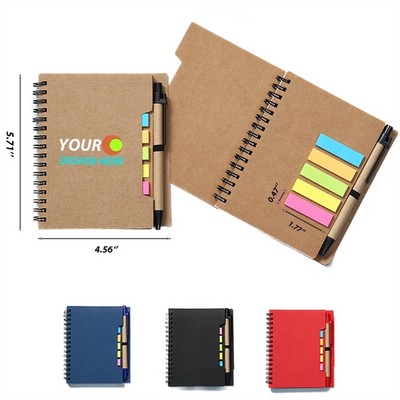 Spiral Bound Notebook w Sticky Note & Ballpoint Pen