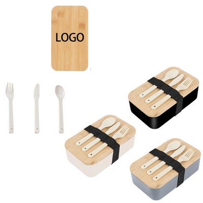 Bamboo Lid Lunch Bento Box With Tableware Set