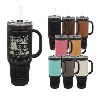 Polar Camel 40 oz. Black Laserable Leatherette Travel Mug