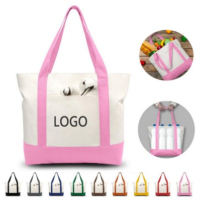 Canvas Tote Bag With External Pocket