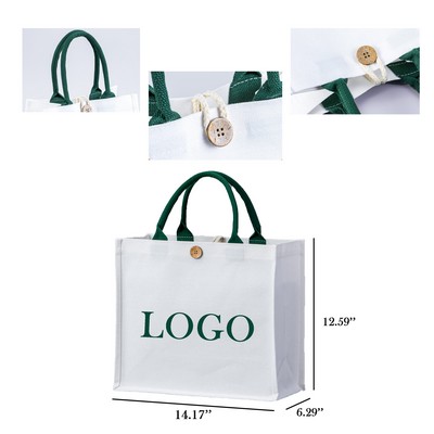 Canvas Tote Bag With Buttons Shopping Grocery Bag