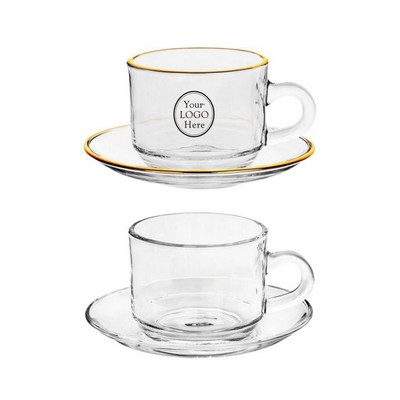 7oz Clear Glass Coffee Cups and Saucers