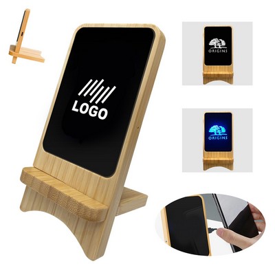 15W Bamboo Wireless Charging Stand Phone Holder Lightup Logo