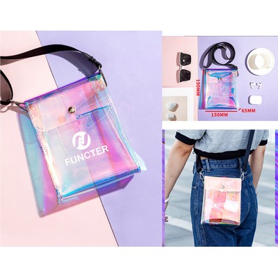 Iridescent TPU Shoulder Bag Clear Bag Crossbody Bag W/Strap Stadium Approved Bag