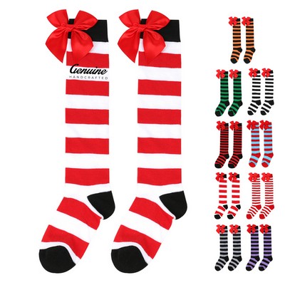 Bow Christmas Knee High Socks
