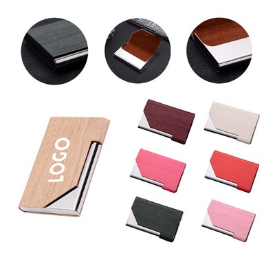 Stainless Steel Woodgrain Business Name Card Case