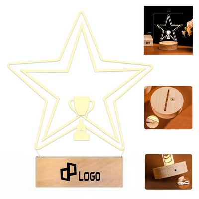 Led Light Acrylic Star Award With Wooden Base