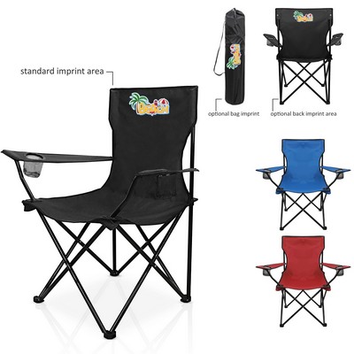 Premium Folding Chair W/ Cup Holders & Carry Bag (300lb Capacity)