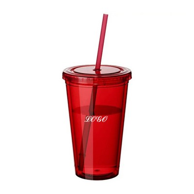 16 Oz. Customized Acrylic Tumbler With Straw