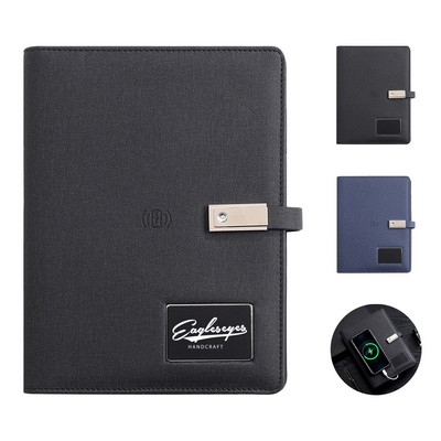 Premium A5 Leather Charging Notebook with Built-In 16GU Disk and 8000 mAh Power Bank
