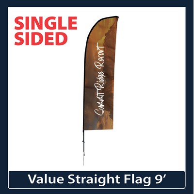 Value 9' Straight Flag - Single Sided w/Spike Base and Carry Bag