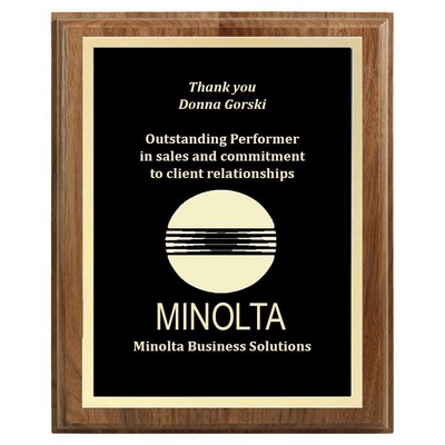 10-1/2" x 13" Genuine Walnut Step-Edge Plaque with Black Brass Plate