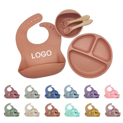 5Pcs Baby feeding silicone complementary food tableware set