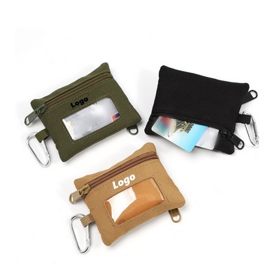 Outdoor Travel Zippered Coin Pouch w/ Hook and Key Ring