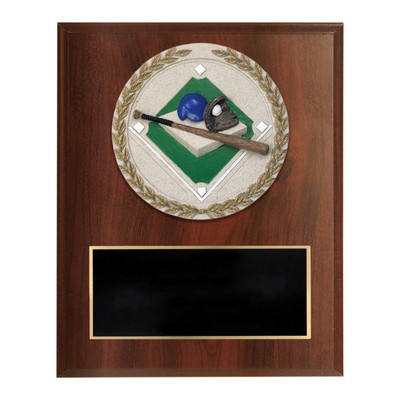 Dark Cherry Finish and Cast Stone Resin Baseball Plaque (6"x 8")