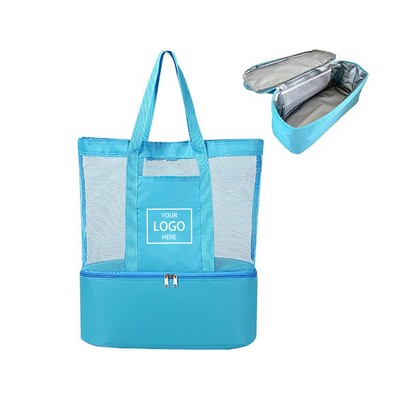 2-IN-1 Waterproof Mesh Beach Bag With Cooler Compartment