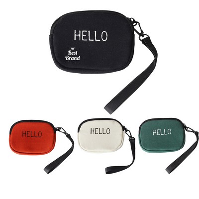Canvas Coin Pouch With Hello Sign