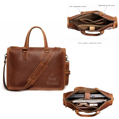 Genuine Cowhide Men's Laptop Briefcase: Shoulder & Handheld Versatility