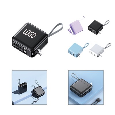 15,000 mAh Portable Charger with Integrated Cable and Wall Plug