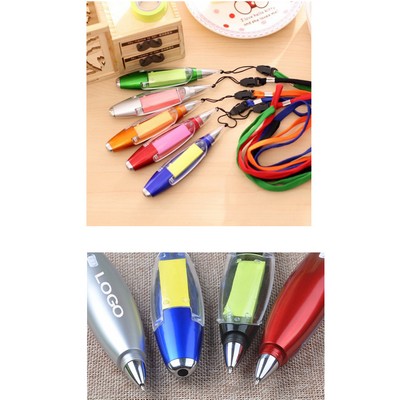 Sticky Note Paper Ballpoint Pen W/ LED Light & Lanyard