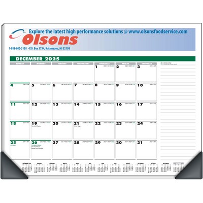 Deskmate Full-Color Desk Pad Calendar w/Corners - Green & Black Pad