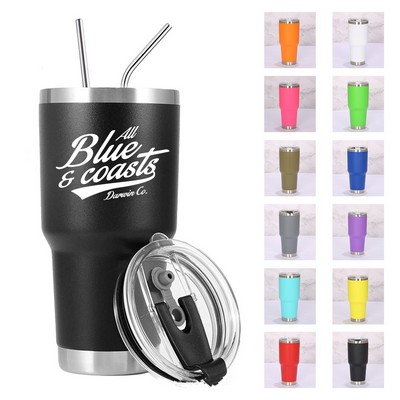 30oz Stainless Steel Insulated Tumbler with Leakproof Lid and Straw