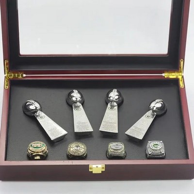 4 Green Bay Packers Championship Rings Set w/4 Trophies