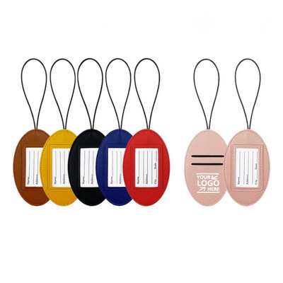 Oval PU Leather Travel Luggage Tag with Elastic Rope