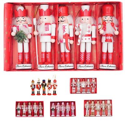 5" Christmas Wooden Nutcracker Ornaments 1 Set of 5pcs