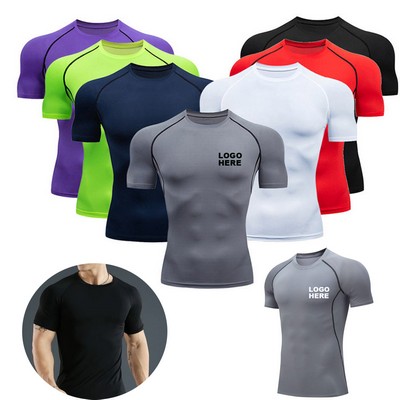 Men's Running Tops Compression Shirts Short Sleeve Athletic Workout T-Shirt