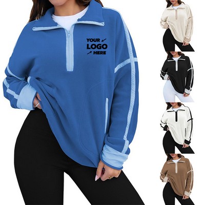 Womens Half Zip Pullover Long Sleeve Sweatshirt