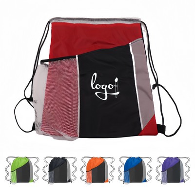 Three-color sports drawstring bag with zipper