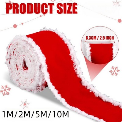 Christmas Red White Fur Trim Decoration Tree Bow Holiday Gift Wrapping Ribbon