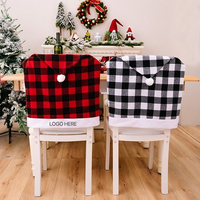 Christmas Red Black Plaid Chair Cover Holiday Black White Dining Room Table Decoration