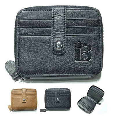 Top Layer Leather Wallet w/ Snap Button