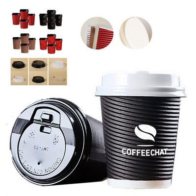 12oz Insulated Kraft Ripple Disposable Coffee Cups With Lids